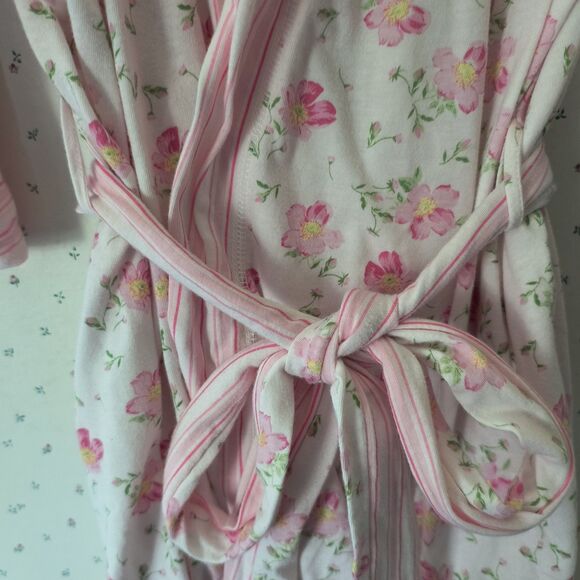 Aria Robe & Gown Set XL Pink Floral Stripes Cotton Blend Cottagecore Romantic - Picture 10 of 16